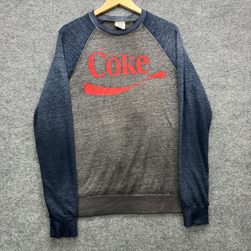 Coca-Cola Enjoy Coke Sweatshirt Mens M Gray Blue Raglan Sleeve Graphic Fleece